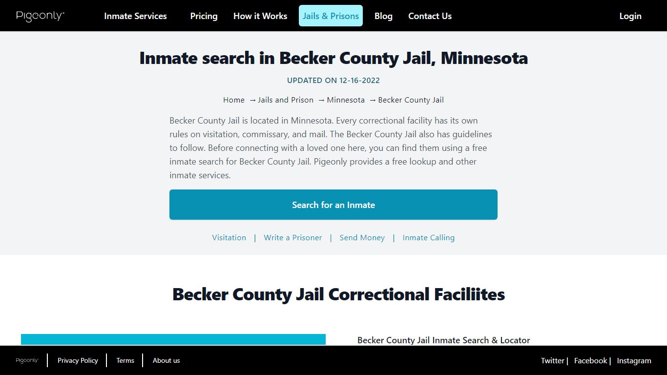 Inmate Search Becker County Jail, Minnesota | Pigeonly